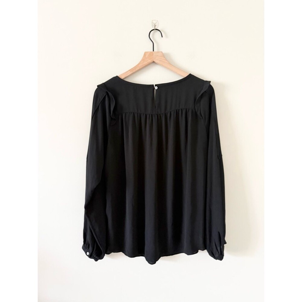LOFT Black Long-Sleeve Ruffle Yoke Blouse Size L - Picture 4 of 6
